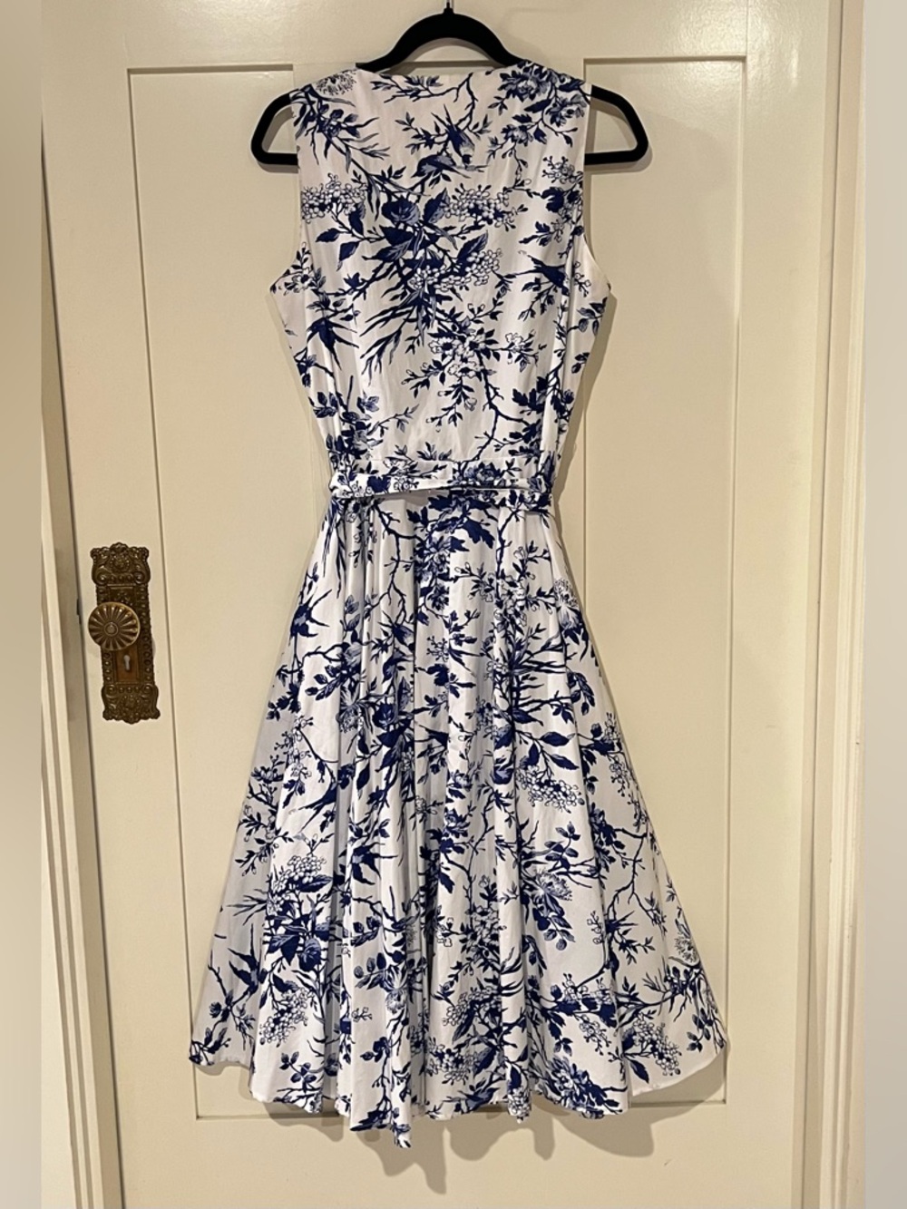 The J. Peterman Company Toile de Jouy Kentucky Derby Dress Blue & White Sz 10 - Picture 2 of 12